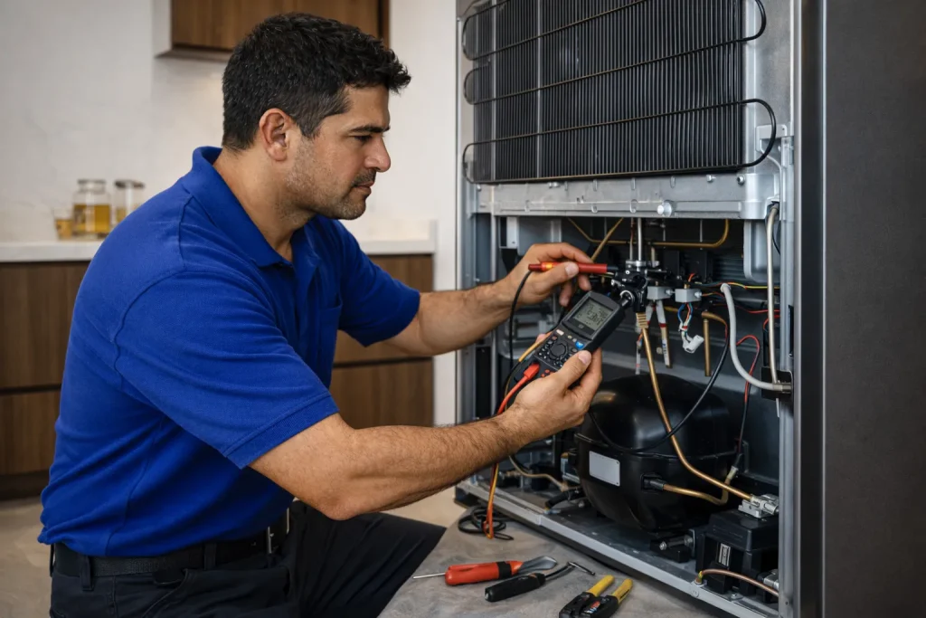 Tecnico reparando nevera