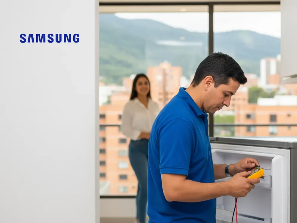 Tecnico reparando nevera samsung